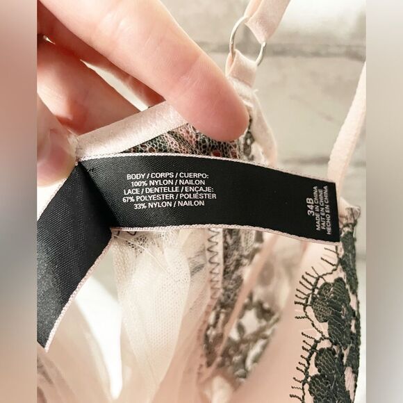 Victoria’s Secret Lingerie Lace Pink and Black Bra with Flowy Mesh Detailing - Picture 5 of 8